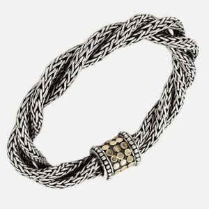 John Hardy Sterling Silver and 18K Yellow Gold Estate Triple Twist Dot Bracelet
